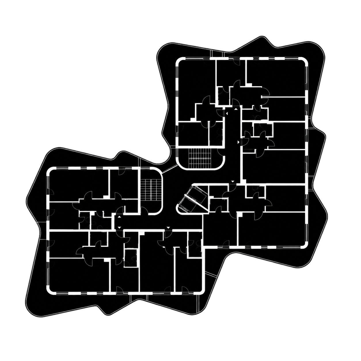 Plan at level 2, walls, doors and stairs
